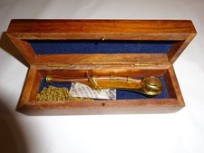 Bosuns call pipe whistle in wood box - Nautical Maritime Brass/Copper Boatswain
