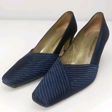 Roland Cartier Navy Blue Pleated Court Shoes Heels | Womens Size EU 39.5 UK 6.5