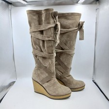 Robert Clergerie Suede Avane Tan Knee-High Boots Approximately UK Size 4