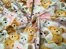 SALE - Sweet TEDDY BEAR Fabric Stretch Dog Cat Jersey Material 160cm wide Pink