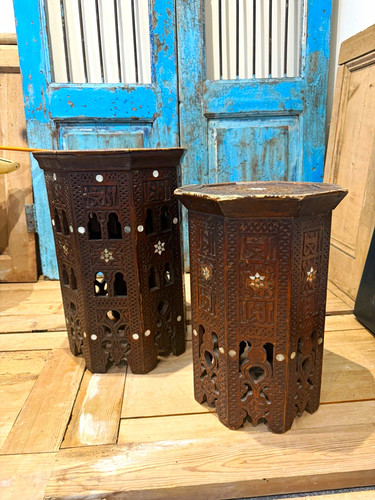Pair moroccan carved octagonal - carved,