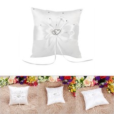 Wedding Ring Bearer Holder Pillow Cushion With Bowknot Stain Double Hearts D XG5