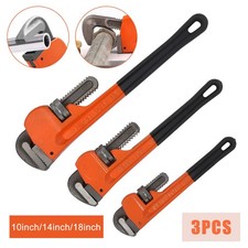 3 x Adjustable Stilson Pipe Wrench Set Heavy Duty Monkey Pipe Wrench 10" 14" 18"