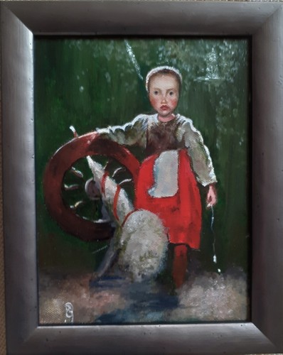 Painting girl with spinning - painting,