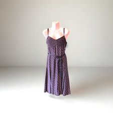 Ladies Monsoon Navy & Cream Silk Spot Floaty Midaxi Dress Lined Size 14 Ex Cond