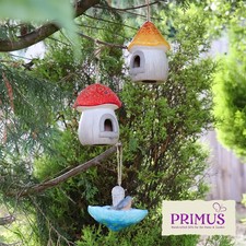 Primus Mushroom Fairy House Birdhouse Feeder - Hanging Garden Decor