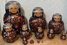 Russian Matryoshka Nesting Dolls Hand Painted set of 12 (one has crack to head)