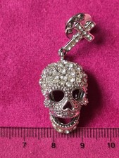 Butler&Wilson Pin Skull Silver Crystal Clear Rhinestones  Small  Signed Branded 
