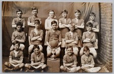 HASTINGS Sussex St Marys School Football Team with Cup RP Postcard c1915