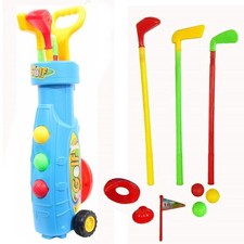 Childrens Golf Toy Set Clubs Balls Flag Plastic Caddy Kids Garden or Indoors Fun