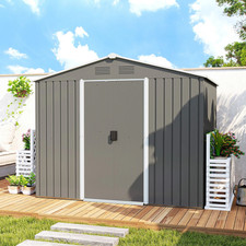 Outsunny 8 x 6ft Garden Storage Shed w/ Double Sliding Door Outdoor Light Grey