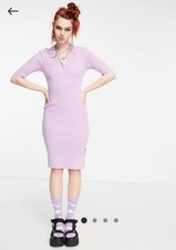 Noisy May Lilac Knitted Midi Bodycon Dress with Collar & Side Split Kawaii XL 
