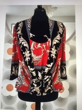 Joseph Ribkoff Red, Black and Gold drape fronted top