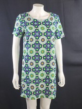 Vera & Lucy Retro 60s Style Green Pattern Tunic Dress Polyester Size M/L