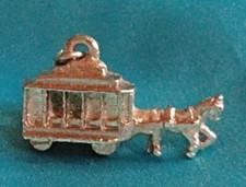 Horse Drawn Buggy Carriage Trolley Bus Cart Charm Pewter? Pendant Necklace