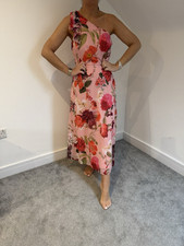 LIPSY SIZE 14 DRESS FLORAL PRINT CHIFFON ONE SHOULDER BOW DETAIL  NEW WITH TAGS