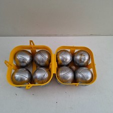 Vintage Metal Boules / Petanque Set - 8 Metal, 1 Wooden - In Yellow Carry Case