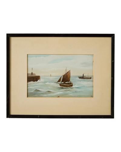 Naive antique seascape oil - antique,