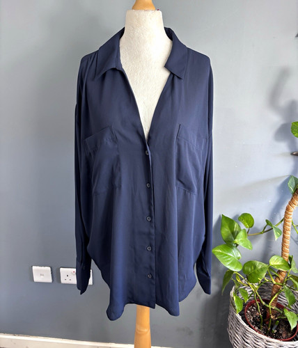 Navy satin polyester button - polyester, button-up