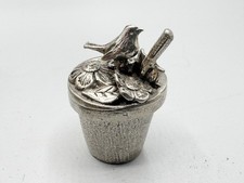 VINTAGE PEWTER BIRD ON FLOWER