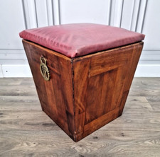 Antique Wooden Fireside Coal Scuttle Tapered Cellaret & Bucket  - Stool Storage