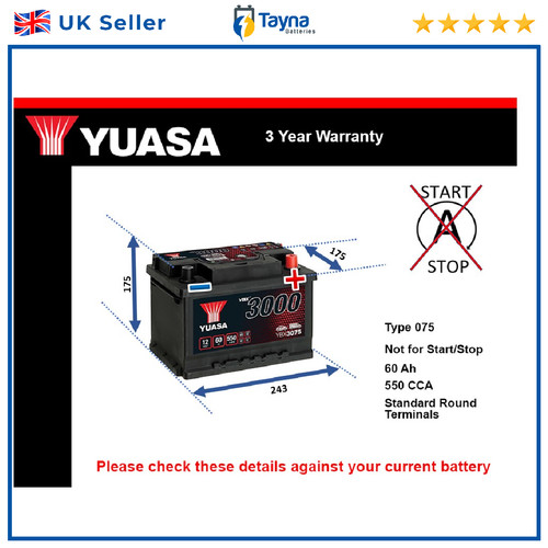 Car battery ybx3075 yuasa - ybx3075, 075