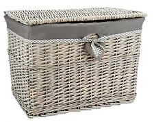 Medium or Lrg Grey Wicker Storage Basket Storage Chest Trunk Hamper With Linning