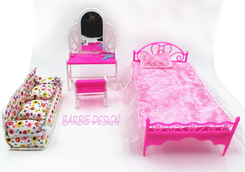 Dolls sized plastic pink - dolls, bed