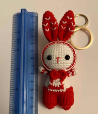 Amigurumi Red Christmas Bunny w/Bow - Crochet Rabbit Keychain/Bag Charm - New