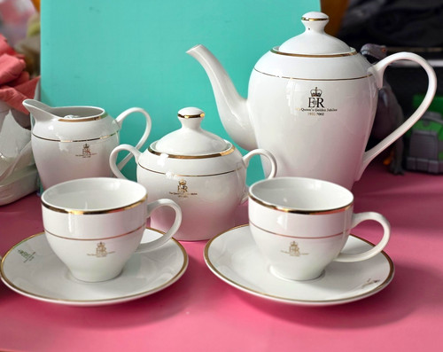 Porcelain tea set white gold - porcelain, white/gold