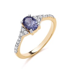 9ct Gold on Silver 1.50ct simulated TANZANITE & Cz Oval Engagement Ring size K-S