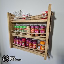 Rustic Spice Rack Wall Mounted with Hessian rope Dark Oak