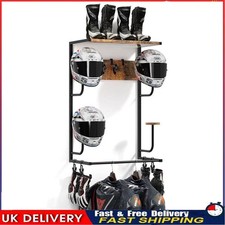 Wall-Mounted Motorcycle Helmet Holder Helmet Rack with 4 Glove Chips& Hooks UK