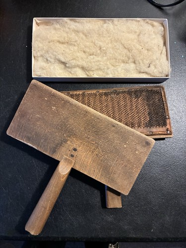 Antique hand carding wool comb - hand,