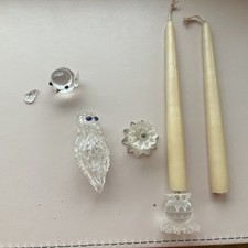 Swarovski Candleholder Water Lily Medium 4" 10cm 7600 123 , Owl And Small Bird