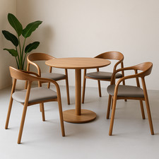 Dining Chair Grey PU Vegan Leather Padded Seat Walnut Curved Frame - Set of 4