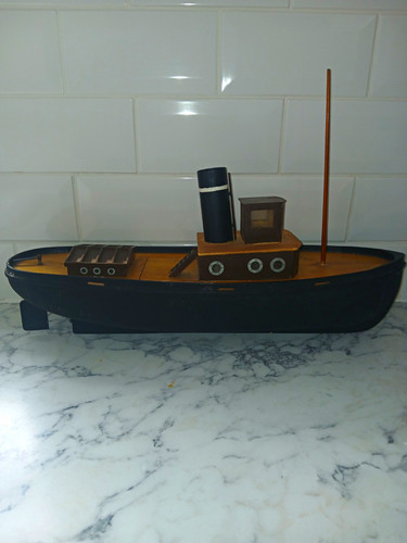 Vintage 54cm wooden tugboat - wooden,