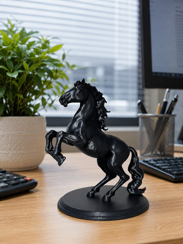 Rearing black horse figurine - black,