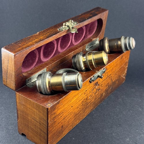 Set antique brass microscope - set,