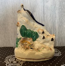Antique Staffordshire Set, Peacock Watches Over Nest & Dog Inkwell/ Quill Holder