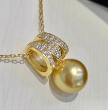 new Round AAAA 11-12mm South Sea Gold pearl Pendant Necklace 18" 925S