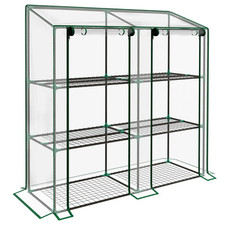 Mini Lean-To Greenhouse with Three Inner Plant Shelves Steel Frame 46 x 143cm