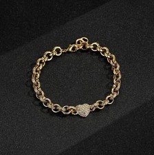 9ct Gold Filled Crystal Heart Charm Belcher Bracelet 7.75‑Inch Women Elegance