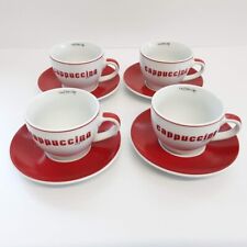 Set of 4 Multiple Choice SMALL Ceramic Cappuccino Cups & Saucers Red & White