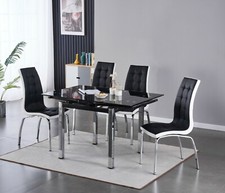 Dining Table Set Black Glass