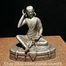 2.2'' Old Tibetan Buddhism meteoritic iron Guru Je Master Buddha sculpture