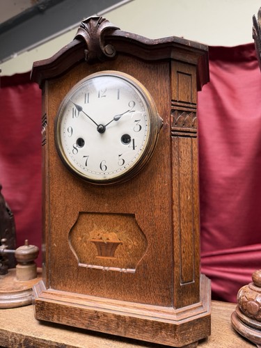 Antique oak mantel clock - antique,