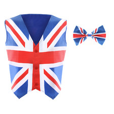 ADULTS UNION JACK WAISTCOAT & BOW TIE FANCY DRESS COSTUME VE DAY 2025 ROYAL