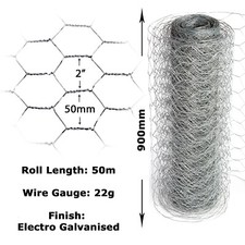 Chicken Wire Rabbit Mesh 50m x 90cm Galvanised Fencing Fence Netting Aviary Run