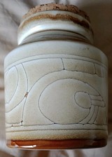 Vintage Celtic Pottery Newlyn Vintage Medallion Large Storage jar,cork lid.VGC  
